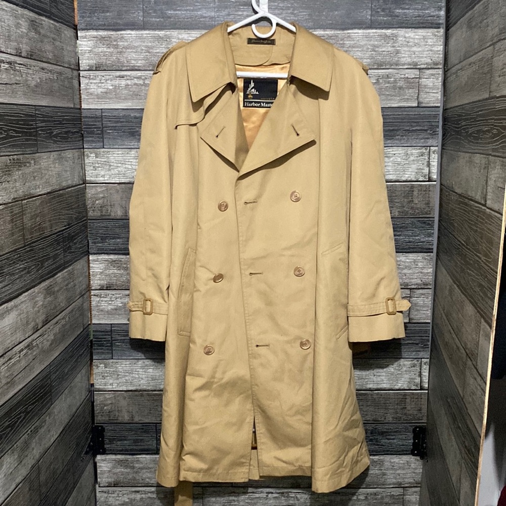 Vintage Harbor Master Mariner III plaid flannel lined tan belted rain trench coa